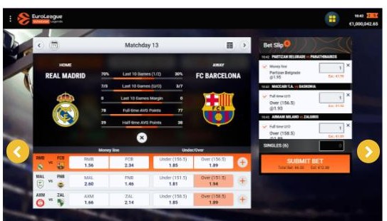 Euroleague Legends betslip with multi-market bet builder