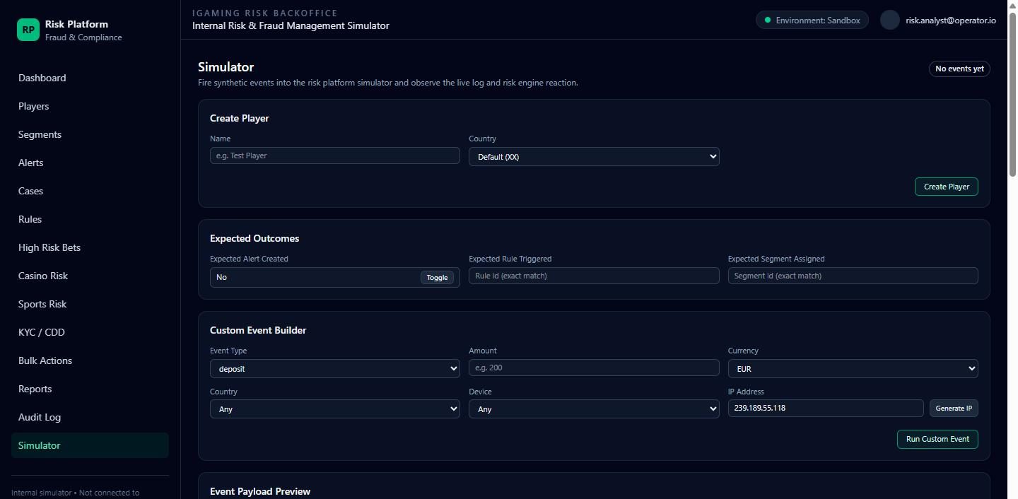 Event simulator with custom event builder and expected outcomes